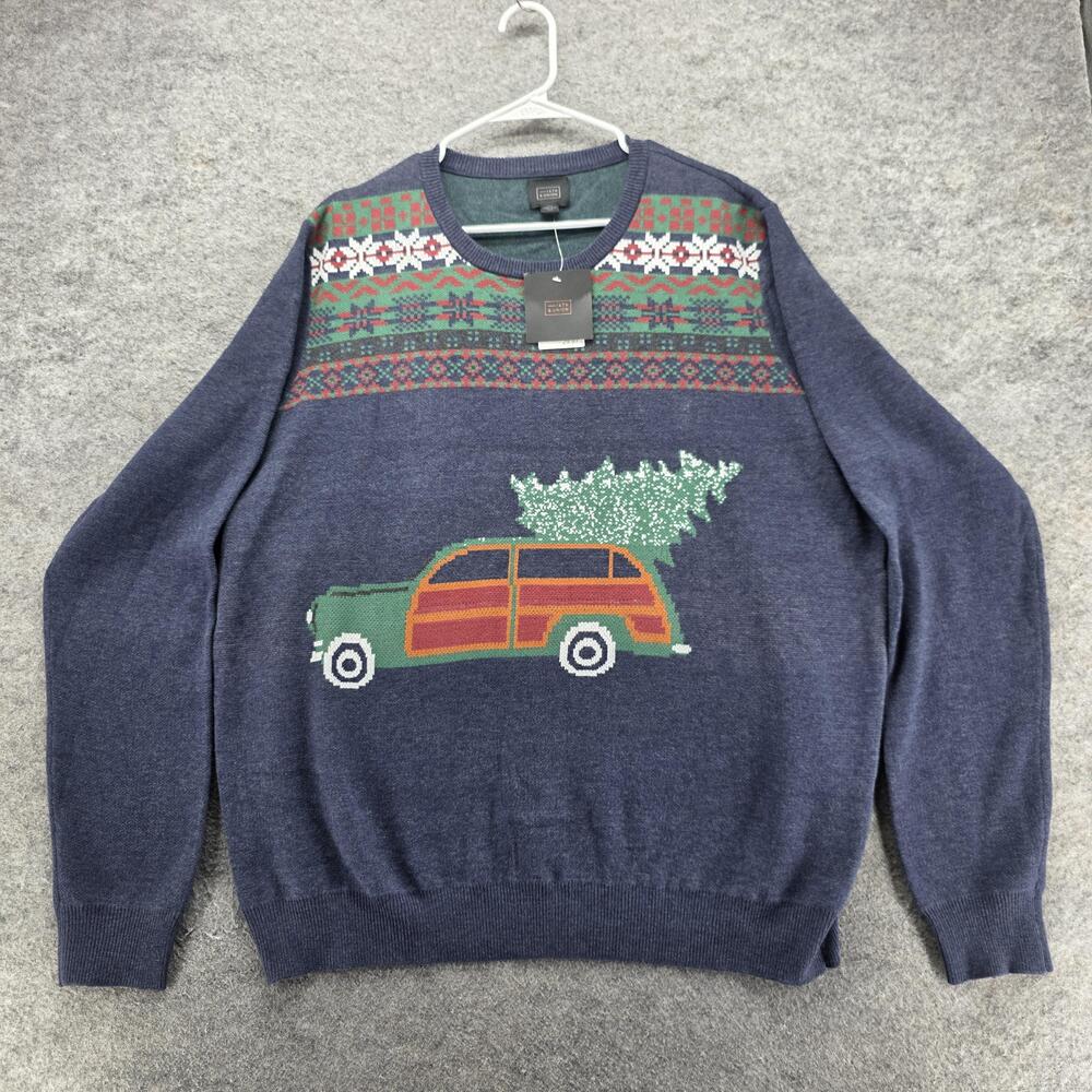 14TH & UNION Sweater Mens 2XL Blue Crew Neck Pullover Fair Isle Christmas